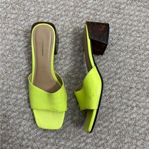 14th & Union Neon Yellow Heeled Sandals brown slip on block heel size 6